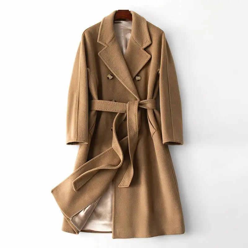 

14,6 кашемировое новое пальто на шнуровке осень 2023 женское приталенное двустороннее кашемировое пальто