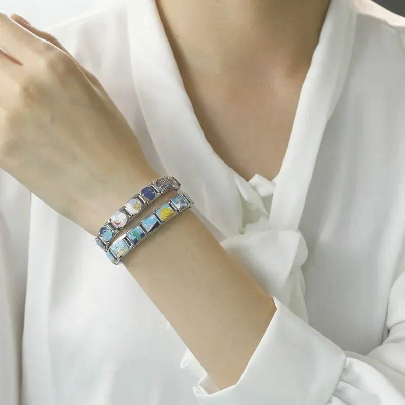 Italian Charm Bracelet Hapiship Fashion Star Rainbow Landscape Charm Fit 9mm Stainless Steel DIY Jewelry DJ769