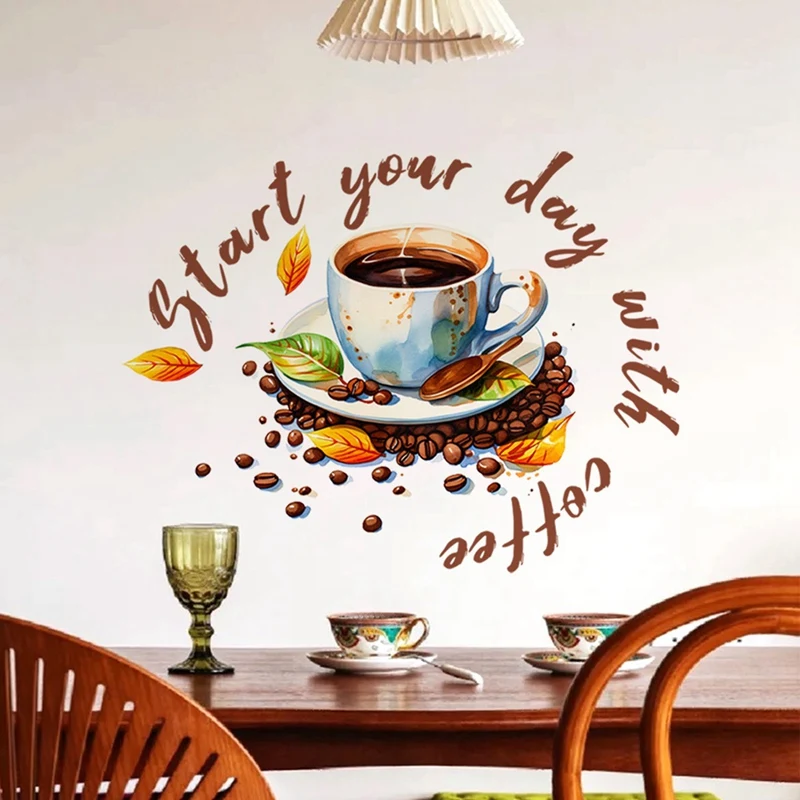 Coffee Cup Wall Stickers Restaurant Background Decoration Self-Adhesive Decals Mural Cafe Kitchen Room Home Decor 1 Piece wall stickers