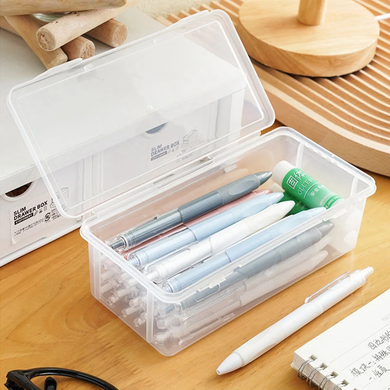 

1PC Large Capacity Plastic Pencil Box Stackable Translucent Clear Pencil Box Organizer Office Supplies Storage Box