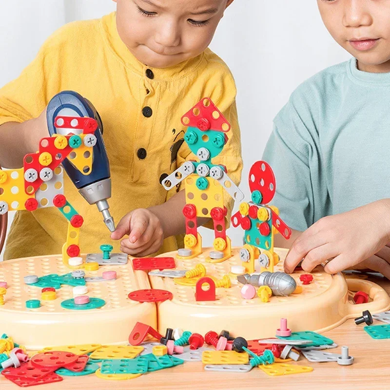 Kids Electric Driller Screw Toy Montessori Nut Assemble Disassembly Blocks Simulation Repair Toolbox Puzzle Blocks Tool Toys