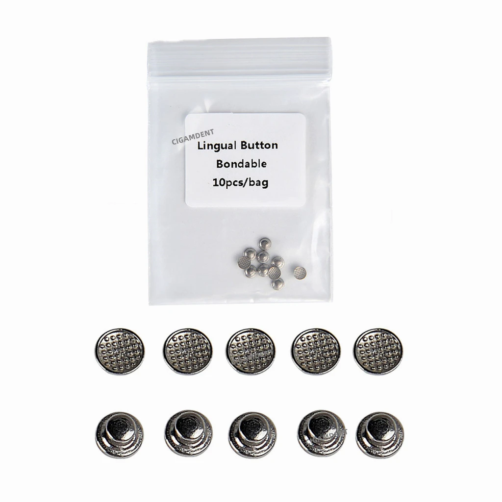 Dental Lingual Button Orthodontic Bondable Metal Round Mesh Tongue Side Buckle Base Bond Bonding Adhesive