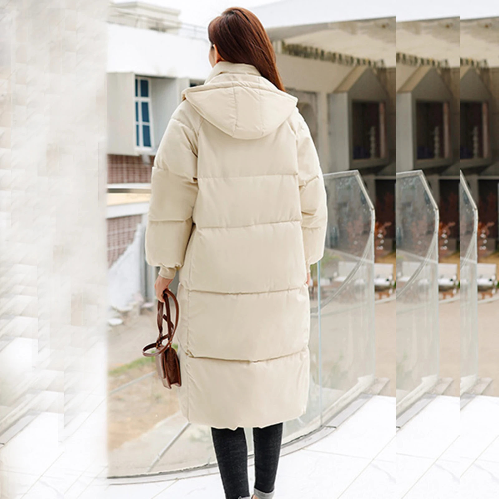 High Quality Women's Winter Long Casual Puffer Warm Coat Long Sleeve Hooded Zipper Jacket with Pockets