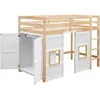 Twin Size Loft Bed with Built-in Wardrobe and 2 Windows,Solid Wood Loft Bed Frame with Safety Guardrail for Kids Teens Boys 6