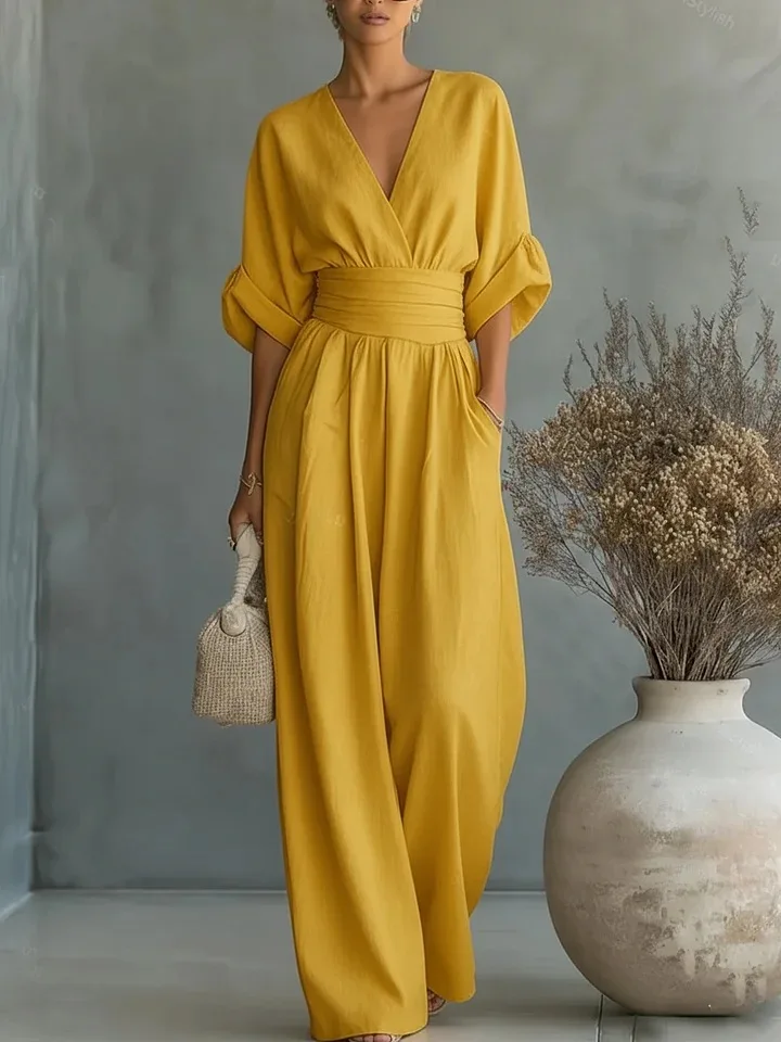 Waist V-Neck Jumpsuit Styling Example
