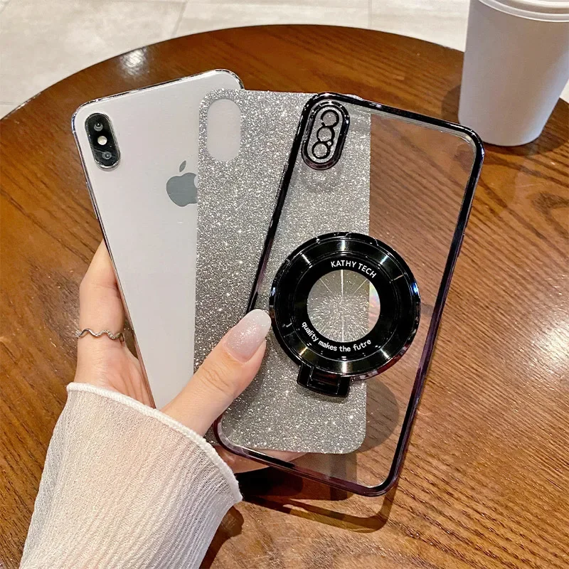 Gradient Glitter CD Ring Stand Phone Case with Soft Cover