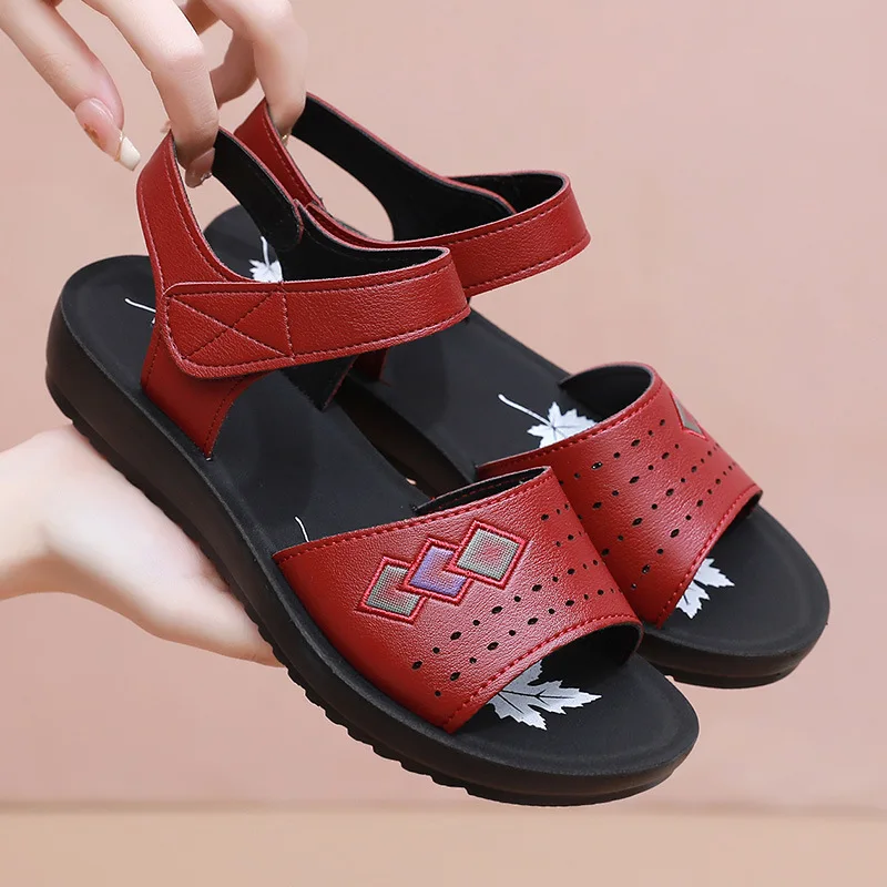 Sandalen Oudere Dames Zomer Mode Echt Lederen Dames Sandalen