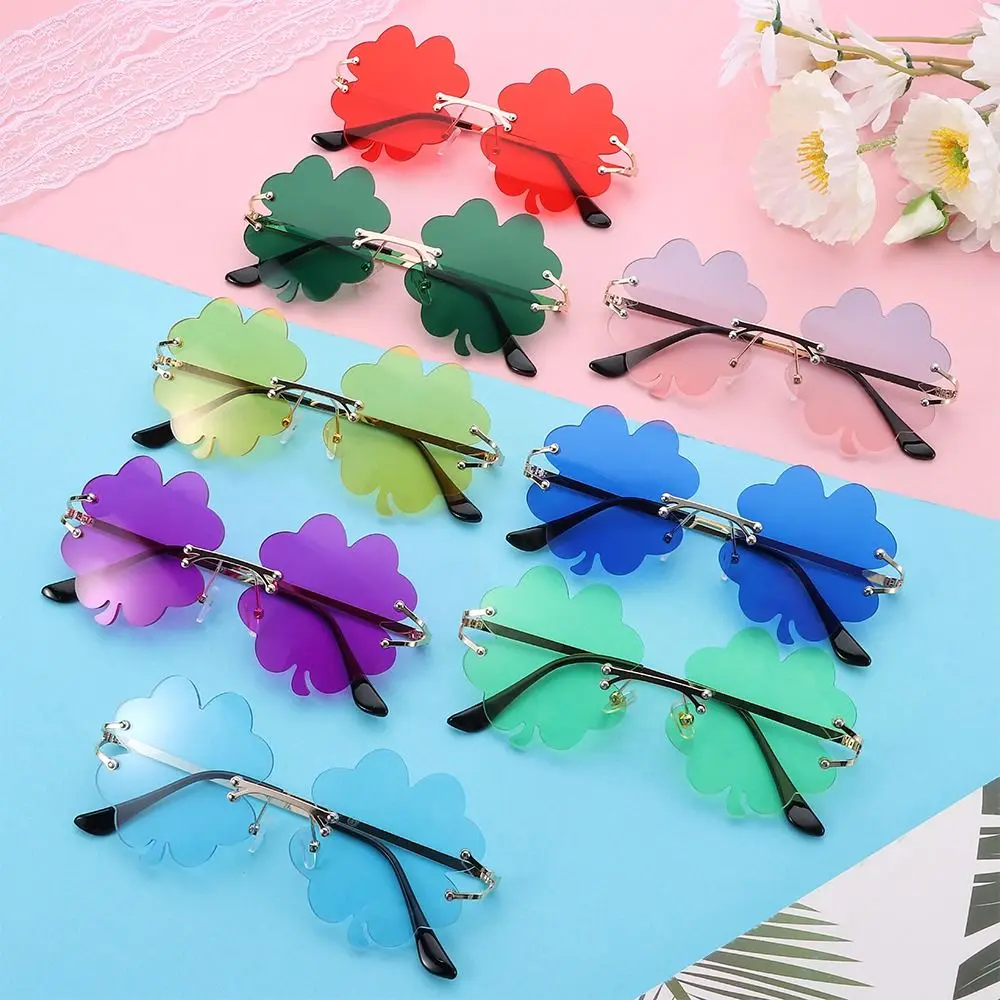 

St. Patrick's Day Irish Shamrock Sunglasses Green Four Leaf Clover Leprechaun Costume Glasses Fashion Rimless Sun Glasses