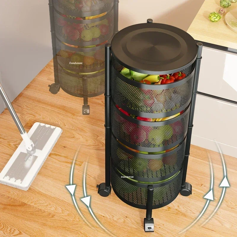 Rotating Kitchen Trolley Storage Rack Multi-functional Snack Storage Cart Floor-standing Multi-layer Auxiliary Cart with Wheel