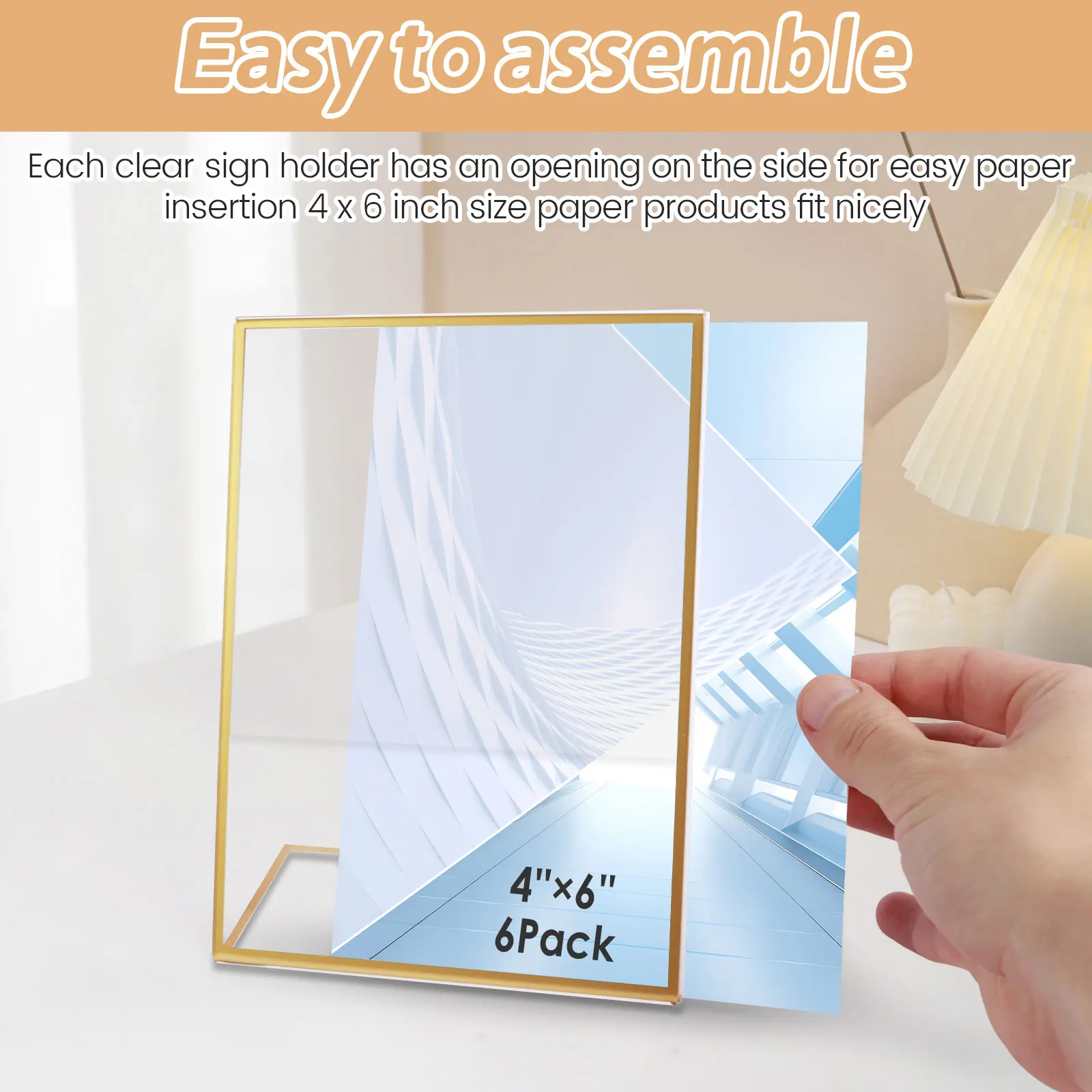 Place Card Holders Acrylic Sign Holders Gold Borders Acrylic Sign Holder Picture Frame Display Stand Clear Paper Holder Table Number Menu Stands for Wedding Restaurant