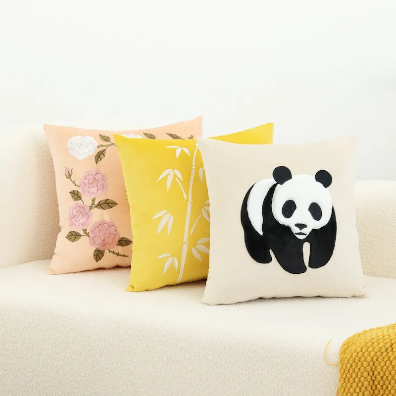 

Наволочка из бамбука в виде китайской панды, ярко-желтая, розовая, цвета слоновой кости, бархатная декоративная подушка для дивана, шикарное украшение для дома, гостиной
