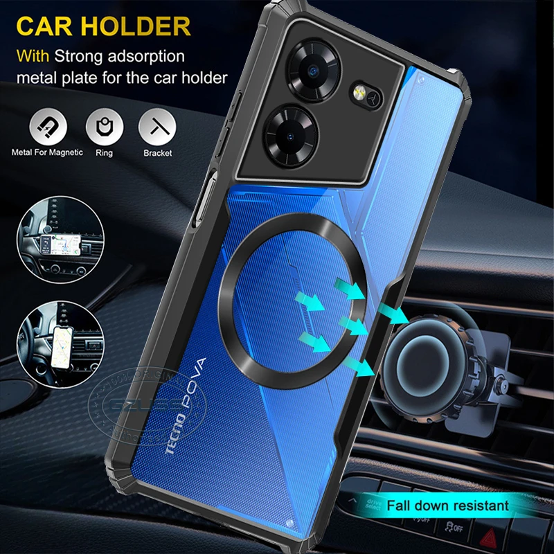 Custodia Gzuss Per Infinix Tecno Pova 5 Pro 5G Custodia Magnetica Hard Hybrid Antiurto Slim Crystal Clear Traslucido Traslucido