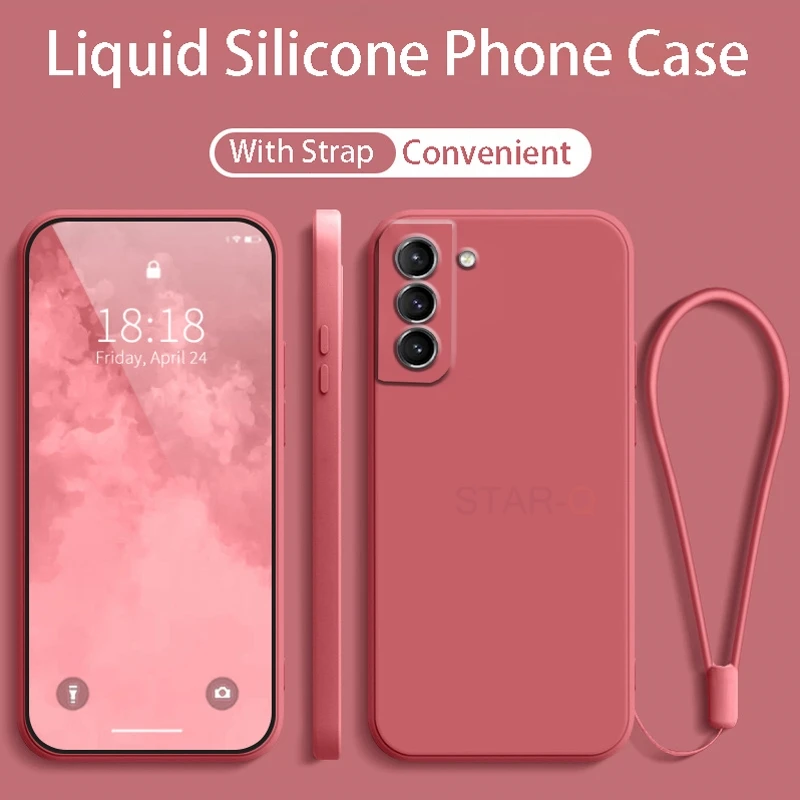 Liquid Silicone Phone Case with Soft Lanyard - Original Strap Design