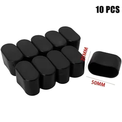 Set of 10 Oval Rubber Chair Leg Caps - Furniture Feet Floor Protectors (Black 25x50mm)