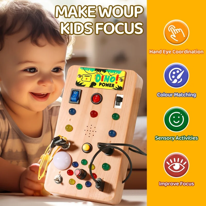 Children's Montessori LED Light Busy Board Simulation Switch Power Board Busy Light Button Puzzle Early Education Learning Toy