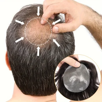 Parrucchino da uomo Capelli umani veri Pelle morbida e sottile Posticci da uomo Sistema di sostituzione dei capelli per una leggera perdita di capelli