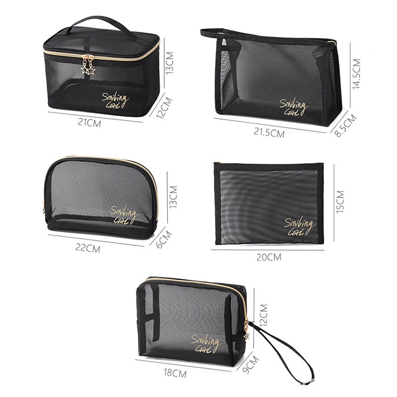 

1PC Black Mesh Cosmetic Bag Small Large Makeup Bags Zipper Pouch For Offices Travel Storage Bags Toiletry Bags Makeup Pouch
