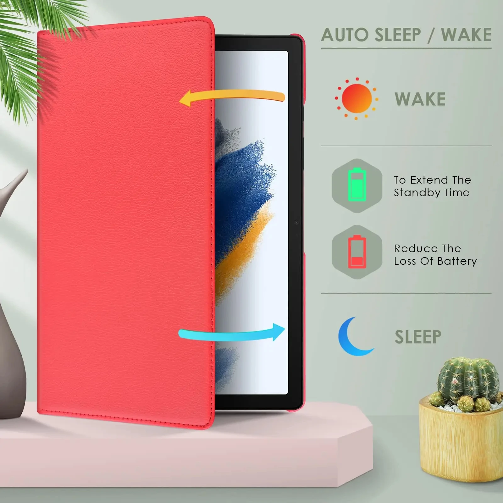 Premium Leather Tablet Case with Sleep/Wake Function and 360° Rotating Stand Cover