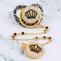 Luxury Pacifier Holder With Crown Baby Shower Gift BPA Free Silicone Pacifier Gold Bling Newborn Dummy Soother Chupetes 1