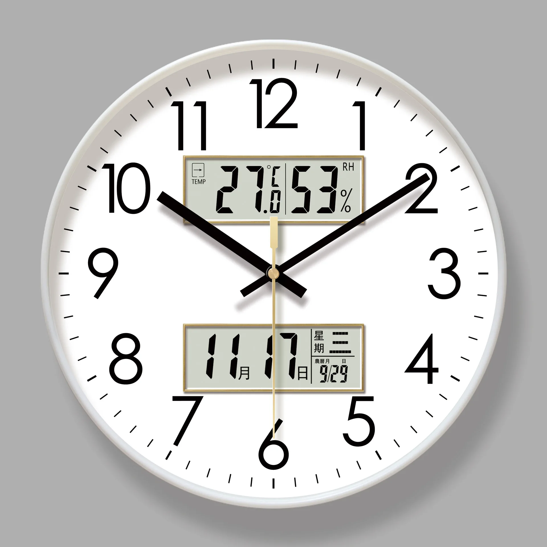 Wall Clock New Modern Design Wall Clock Temperature Digital Calendar Analog Silent Round Non-Ticking