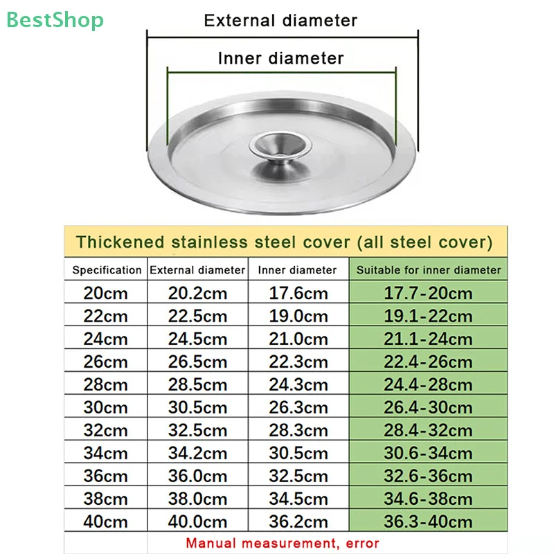 Stainless Steel Cookware Lid 20/22/24CM Reusable Cooking Pot Cover Wok Cover Frying Pan Lid Flat Pan For Bowls Basins