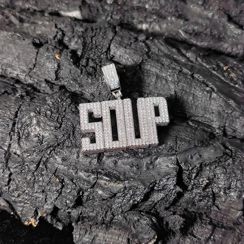 Hip Hop Jewelry Iced Out Zircon Letter Name Pendant Personalization Custom Square Capital With Rope Chain