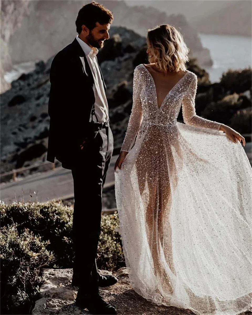Maßgeschneiderte, bezaubernde Brautkleider mit Tüllapplikationen, kurzen Ärmeln, rückenfrei, A-Linie, 2026, mit Schleppe, Brautkleider, Vestidos De Novia – Detail 3