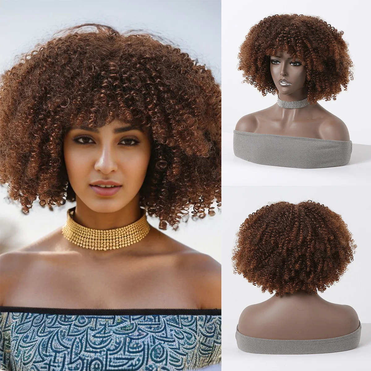 

Парик HAIRCUBE каштановый короткий кудрявый для женщин, Синтетические афро-волосы с глубокой волной, с челкой, пушистые натуральные волосы для косплея, повседневный