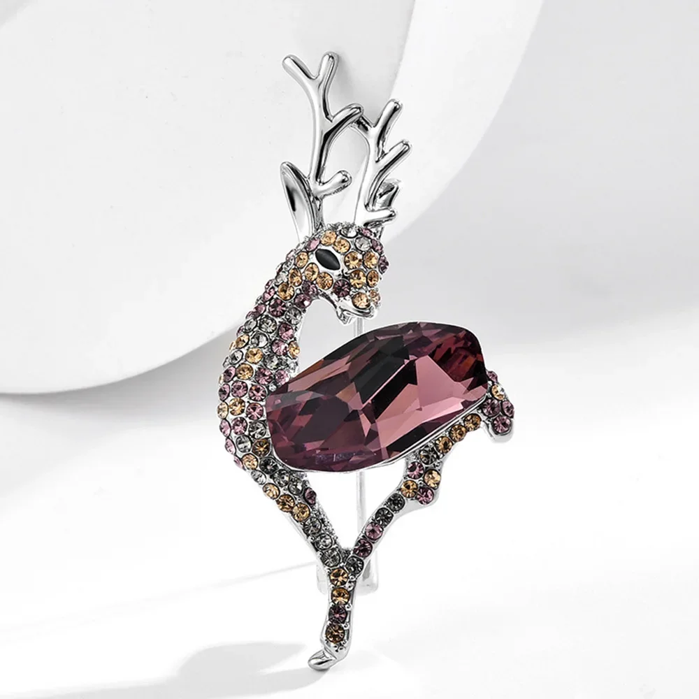 Korean style crystal deer Brooch fashion Ladies Sparkling Rhinestone cute Animal Pin suit coat Sweater Accessories Jewelry Gifts