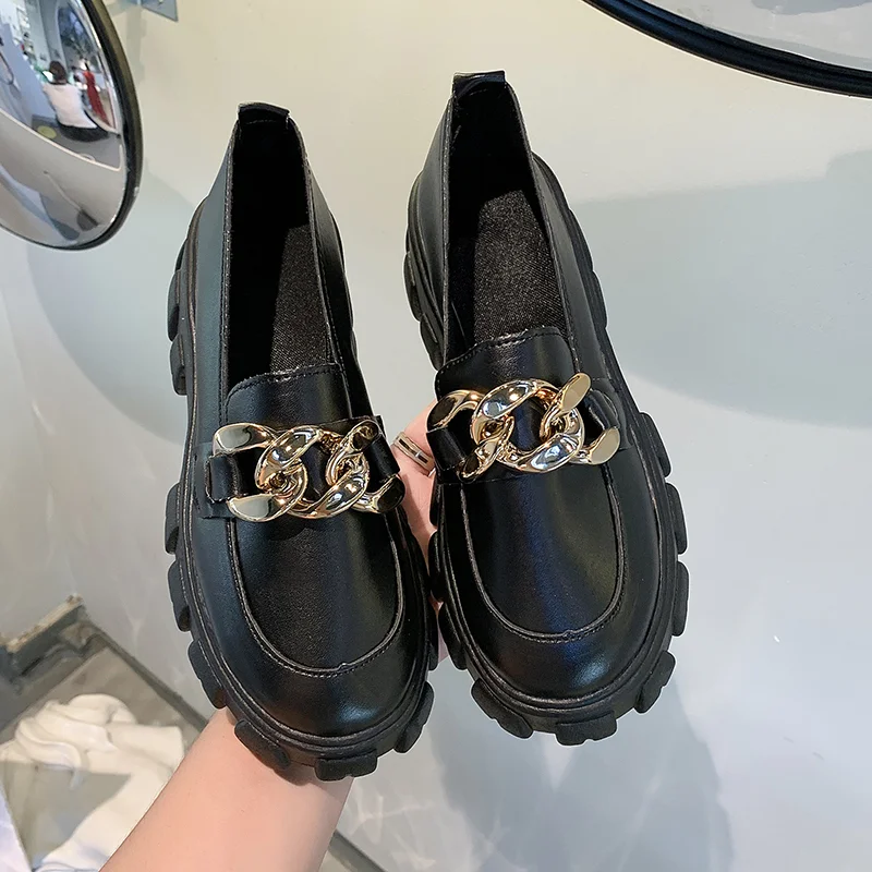 Women Spring Platform Flats Shoes Women Loafers Slip on Boat Shoes Metal Chain Designer Casual Leather Oxfords,women oxford shoes
