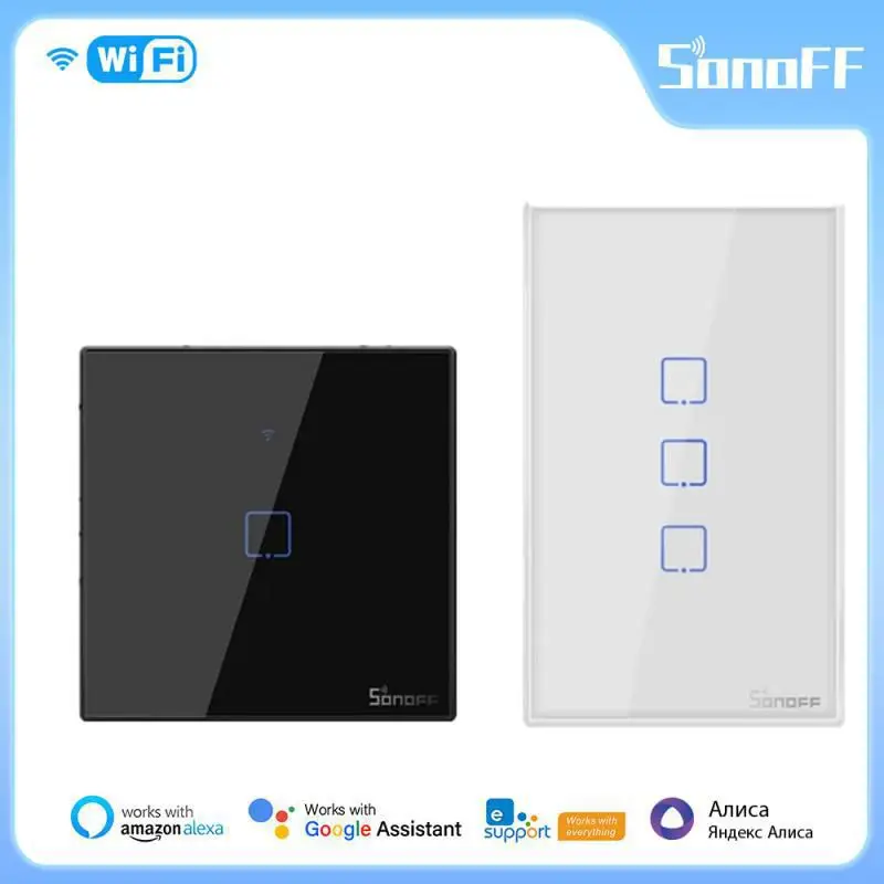

Новый Умный настенный сенсорный выключатель SONOFF T1/T2/T3/T0 TX EU/UK/US 1/2/3 Gang WiFi с управлением через приложение Ewelink/RF433/голосовым управлением/сенсорным управлением