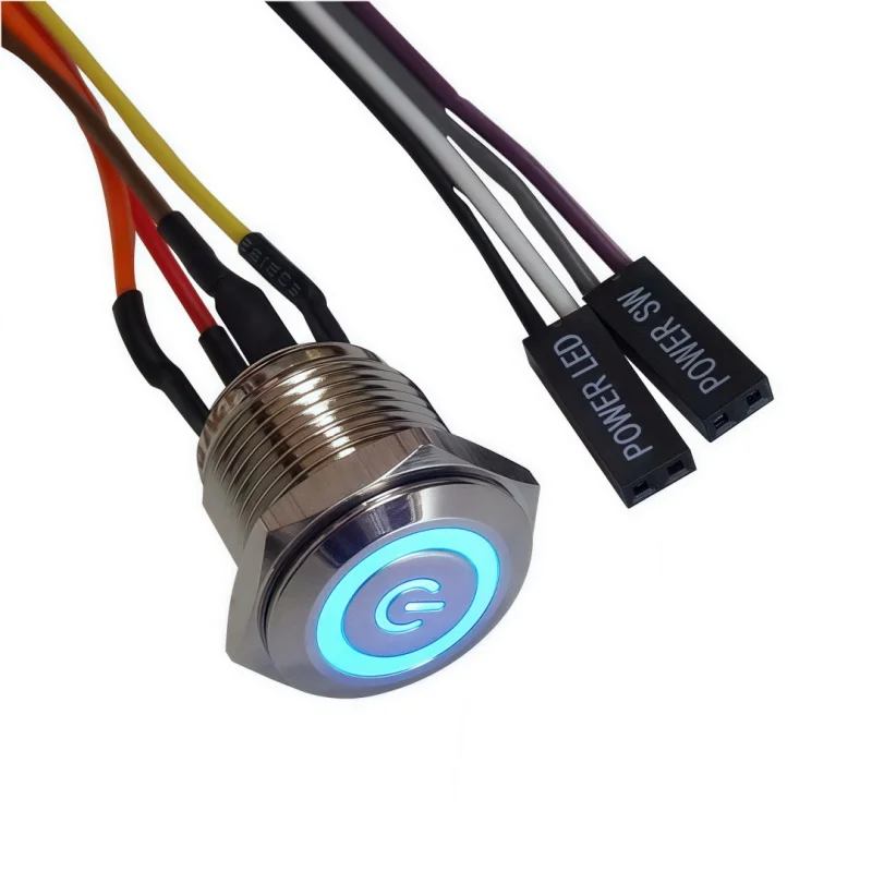Power Ignition Push Button Switch Host Restart LED Metal Button with 50cm DuPont Line 12mm 16mm 19mm pc