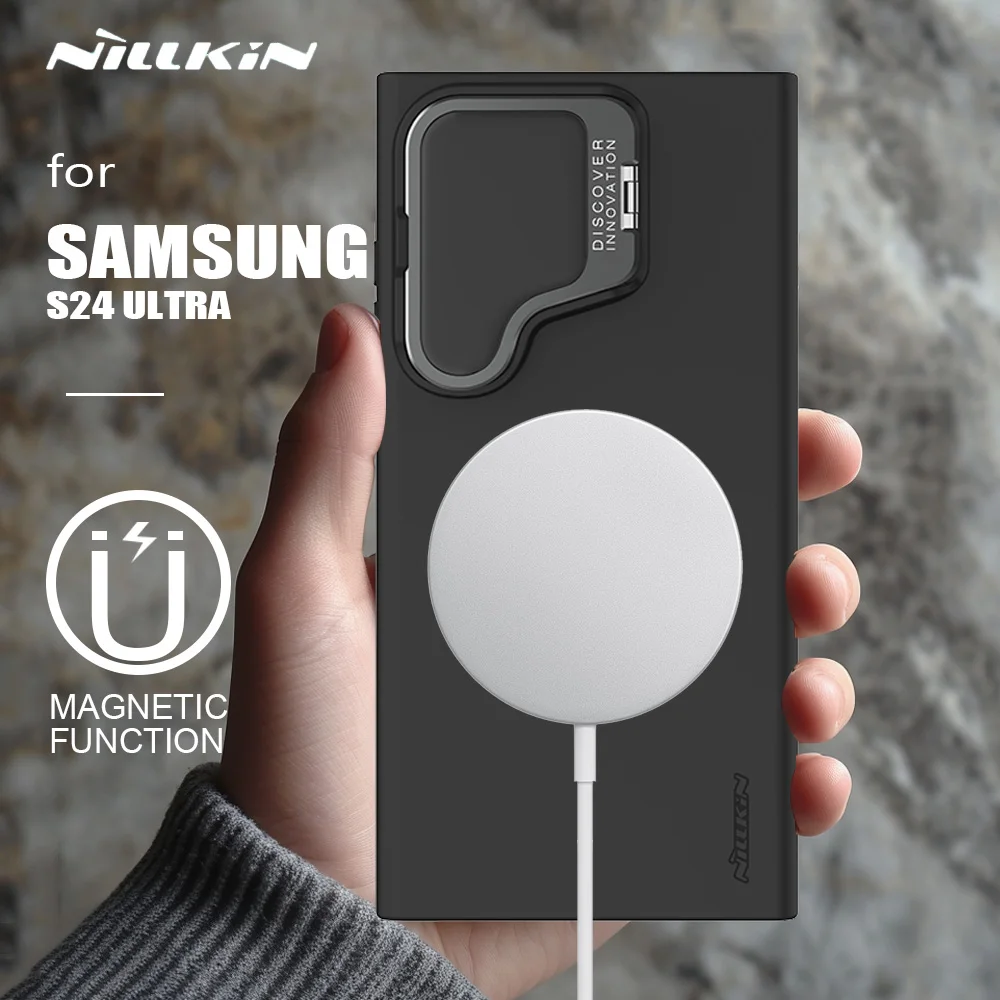 

Чехол для Samsung Galaxy S24 Ultra 5G, чехол Nillkin для Magsafe, чехол с магнитной подставкой для камеры, шелковистая подставка, жидкий силиконовый чехол, чехол для объектива