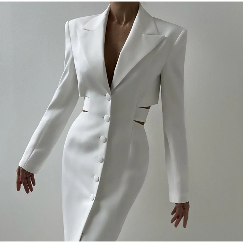 Elegante traje liso, vestidos largos para mujer, vintage, ajustado, sin espalda, con solapa y botonadura sencilla, vestido de otoño para mujer, versátil, para oficina y ropa de calle.
