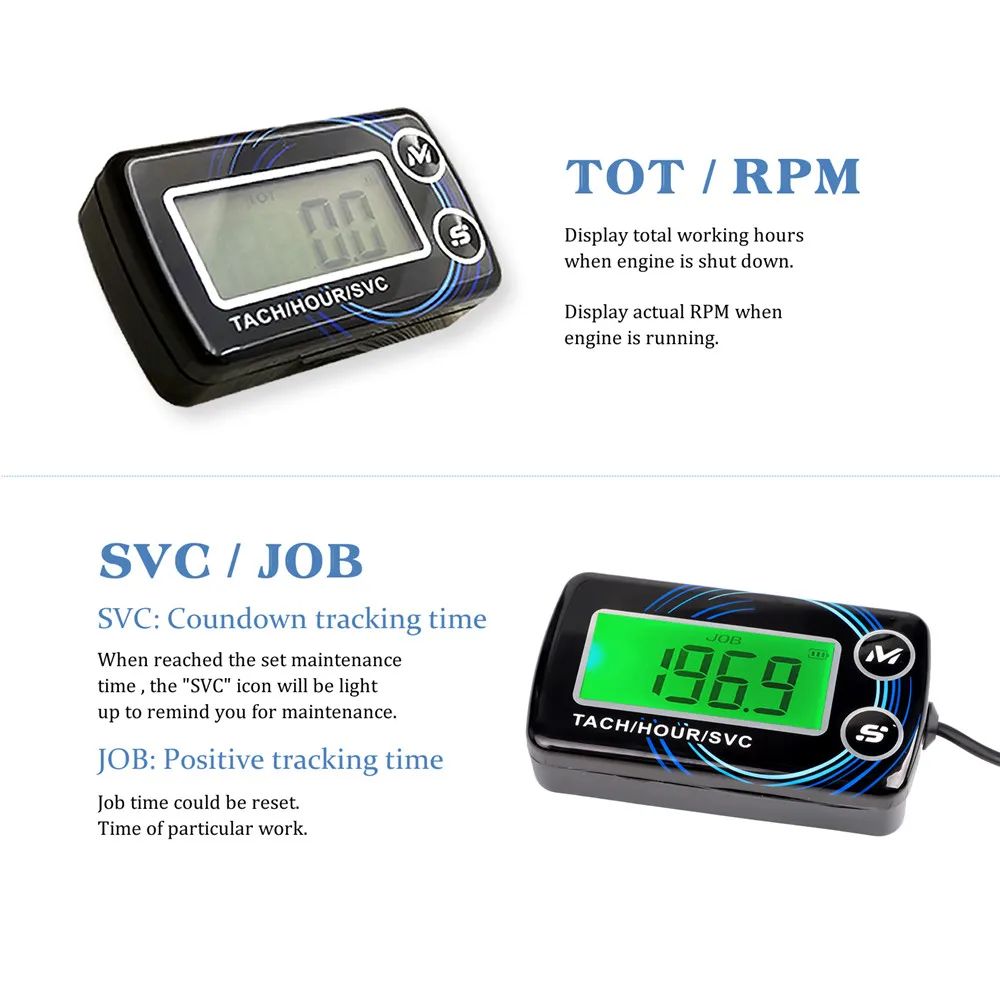 Tachometer Gauge Digital Tach Hour Meter Engine Waterproof LCD Display RPM For Motorcycle Motor Stroke Car Boat