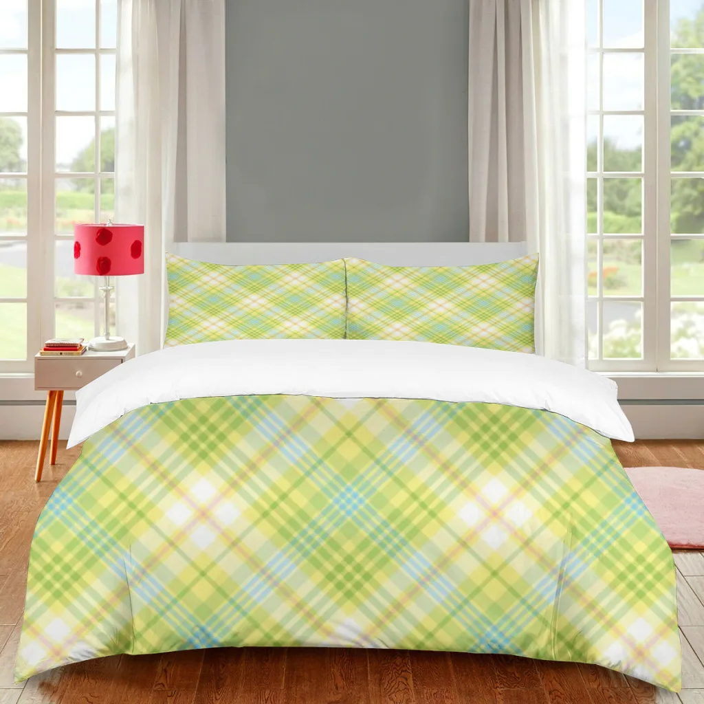 

Green Plaid Series Bed Sheets Set 2 People Full Bedspreads Couple King Size Linen