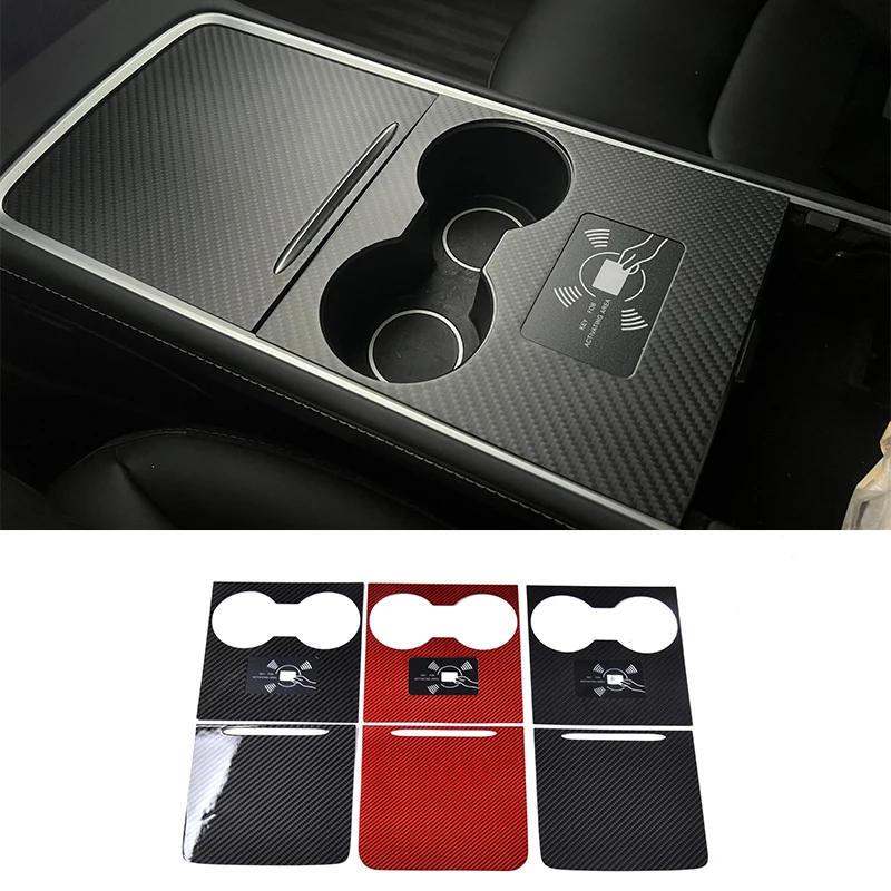 

For Tesla Model3 Model Y 2021 2022 2023 Center Console Cup table carbon fiber sticker car central control panel sticker cover