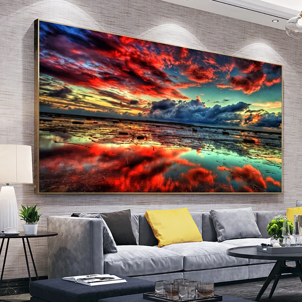 

5D Diy Diamond Painting Kit Red Clouds Sunset Landscape Diamond Embroidery Wall Art Painting Cross Stitch Living Room Home Decor