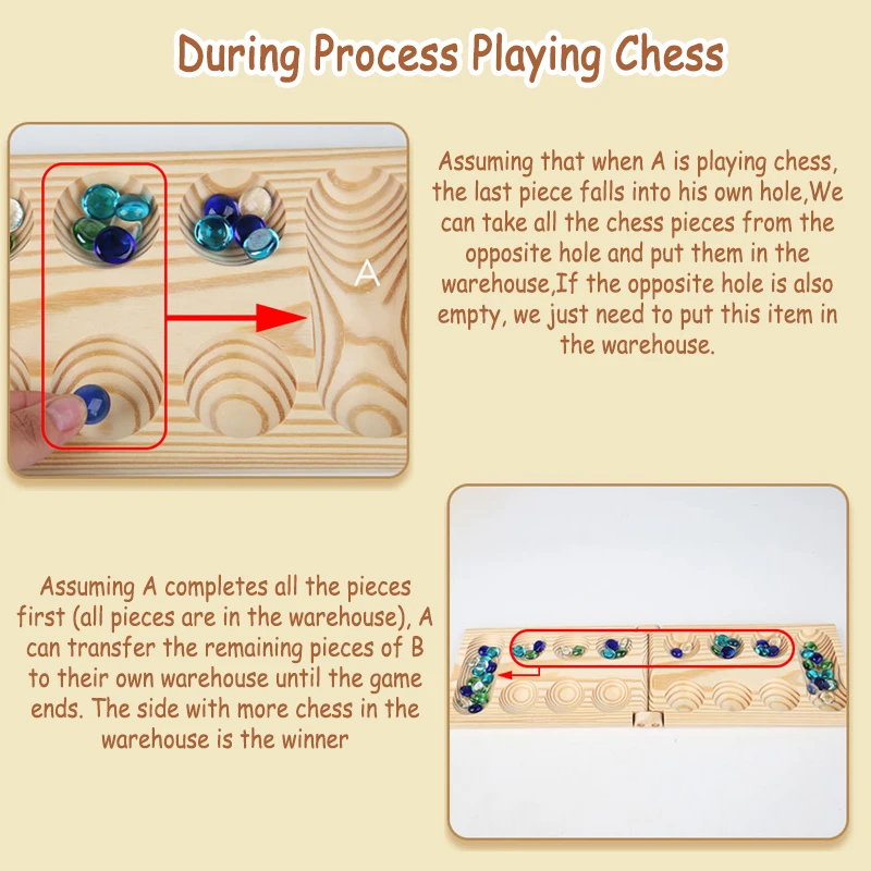 Mancala Board Game African Chess Strategy Puzzle Toy Children Educational Logical Thinking Folding Wooden Chess Party Table Game 4