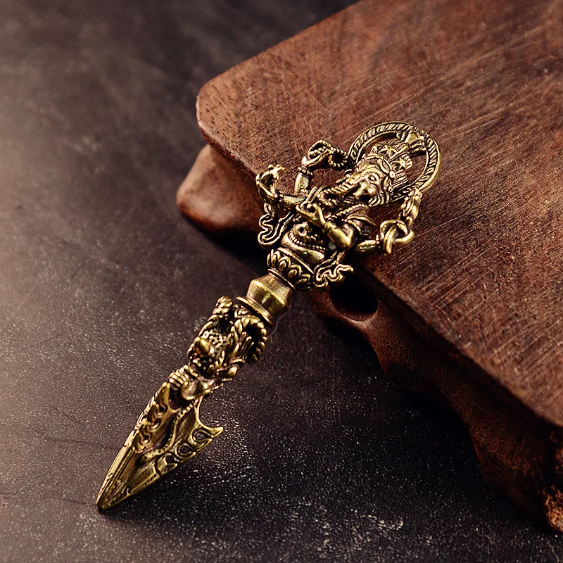 Solid Brass Tibetan Vajra & Kila Ritual Set - Ganesha Engraved Buddhist Altar Object for Home Shrine Meditation Collection