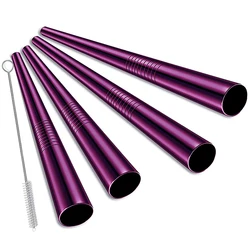 FAIS DU 4 - Piece Reusable Stainless Steel Straw Set with Cleaning Brush for Smoothies and Milkshakes (Purple Color)