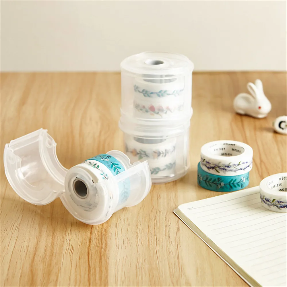 2pcs Plastic Clear White Masking Tape Dispenser Washi Tape Holder Desk  Accessories Adhesives Tape Storage Box Kawaii Stationery - AliExpress