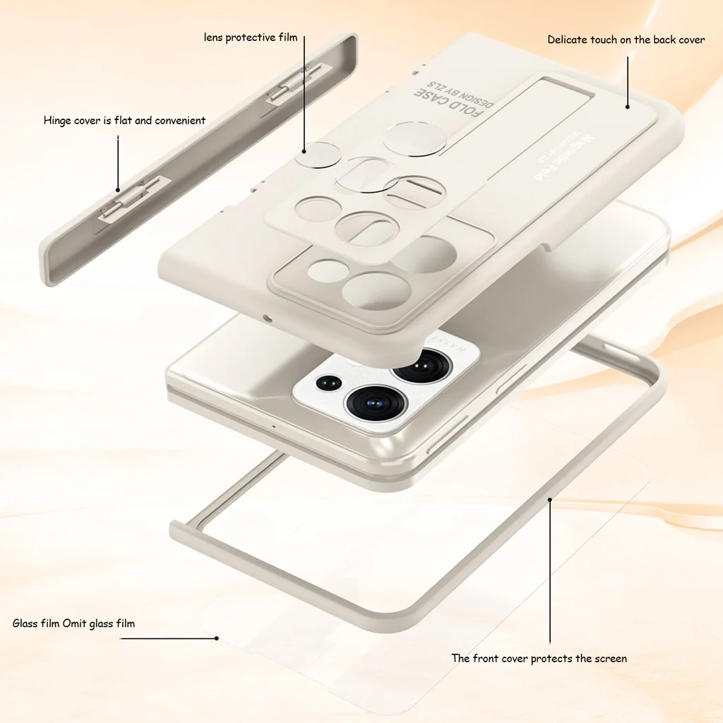 For OPPO Find N2 Case Plain Leather With Tempered Film Bracket Folding Hingle All Inclusive Shockproof Protection Hard Back Case