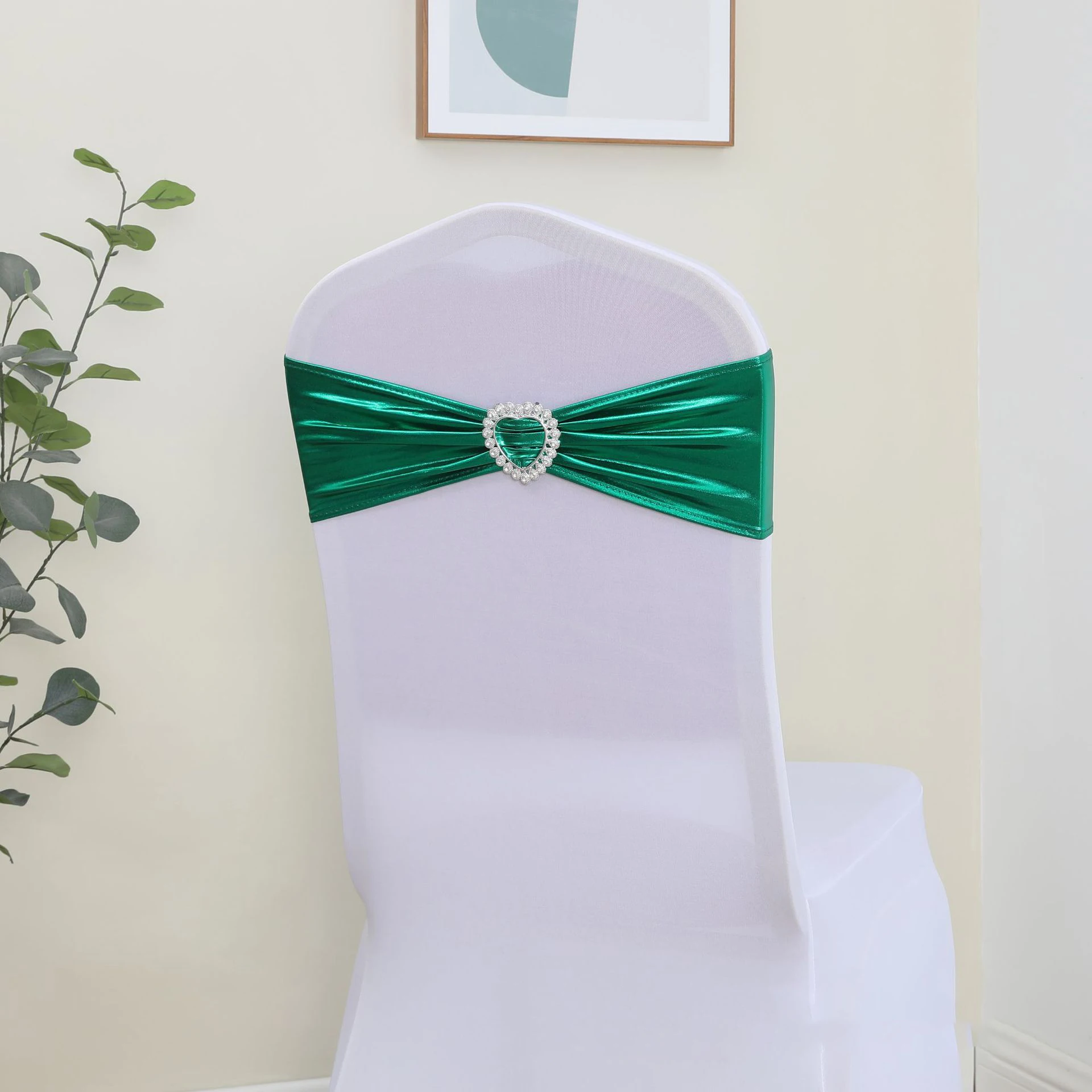 Metallic Gold Heart Buckle Knot Chair Bands Wedding Chair Decoration Spandex Chair Sashes Bow For Party Event Hotel Banquet Home