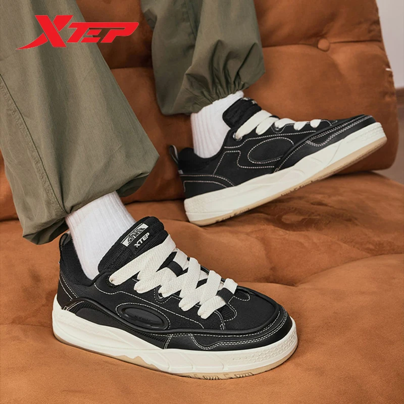 Xtep Low Skateboarding Shoes Women Spring Thick Sole Heightening Breathable Retro Sneakers 875118310017