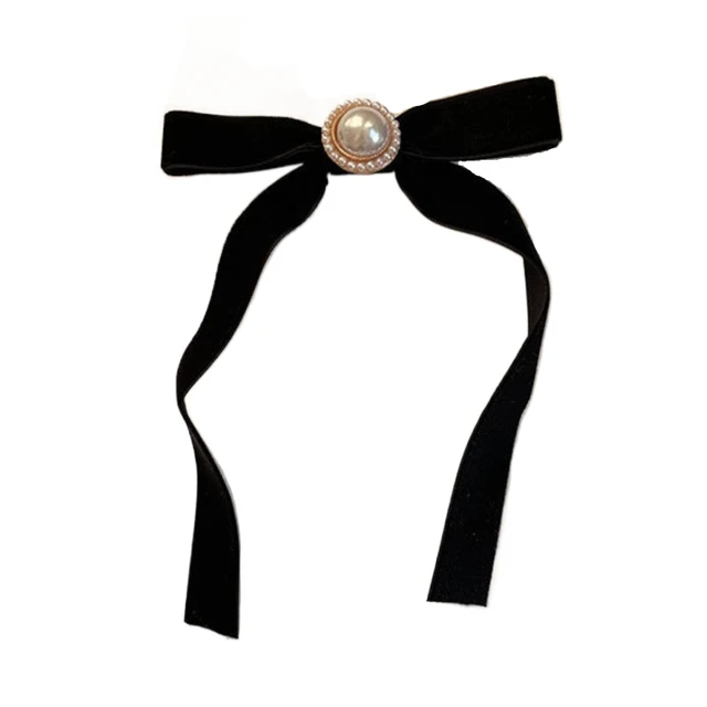 3 Spille Da Donna Con Fiocco E Perle - Stile Retrò, Per Matrimoni, Feste E Natale - Colore Nero, Elegante E Versatile - Foto 6