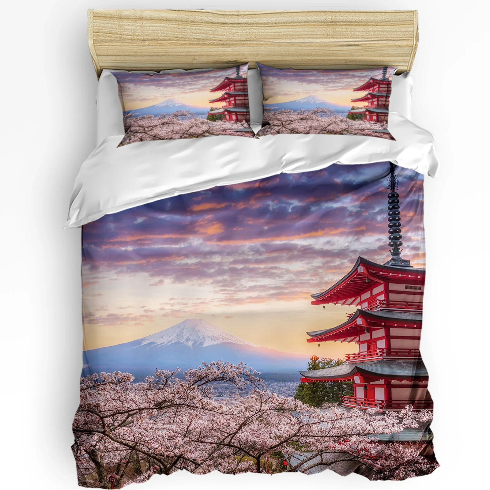 

Japan Mount Fuji Cherry Blossom 3pcs Duvet Cover Set with Pillow Case Double Comforter Bedding Set Quilt Cover Couple Bed