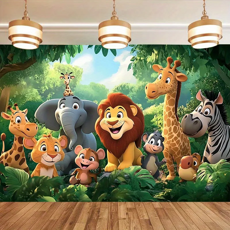 1-Dschungel-Safari-Party-Hintergrundbanner – geeignet für Geburtstage, Feiertage, Partys, mehrere Größen zur Auswahl