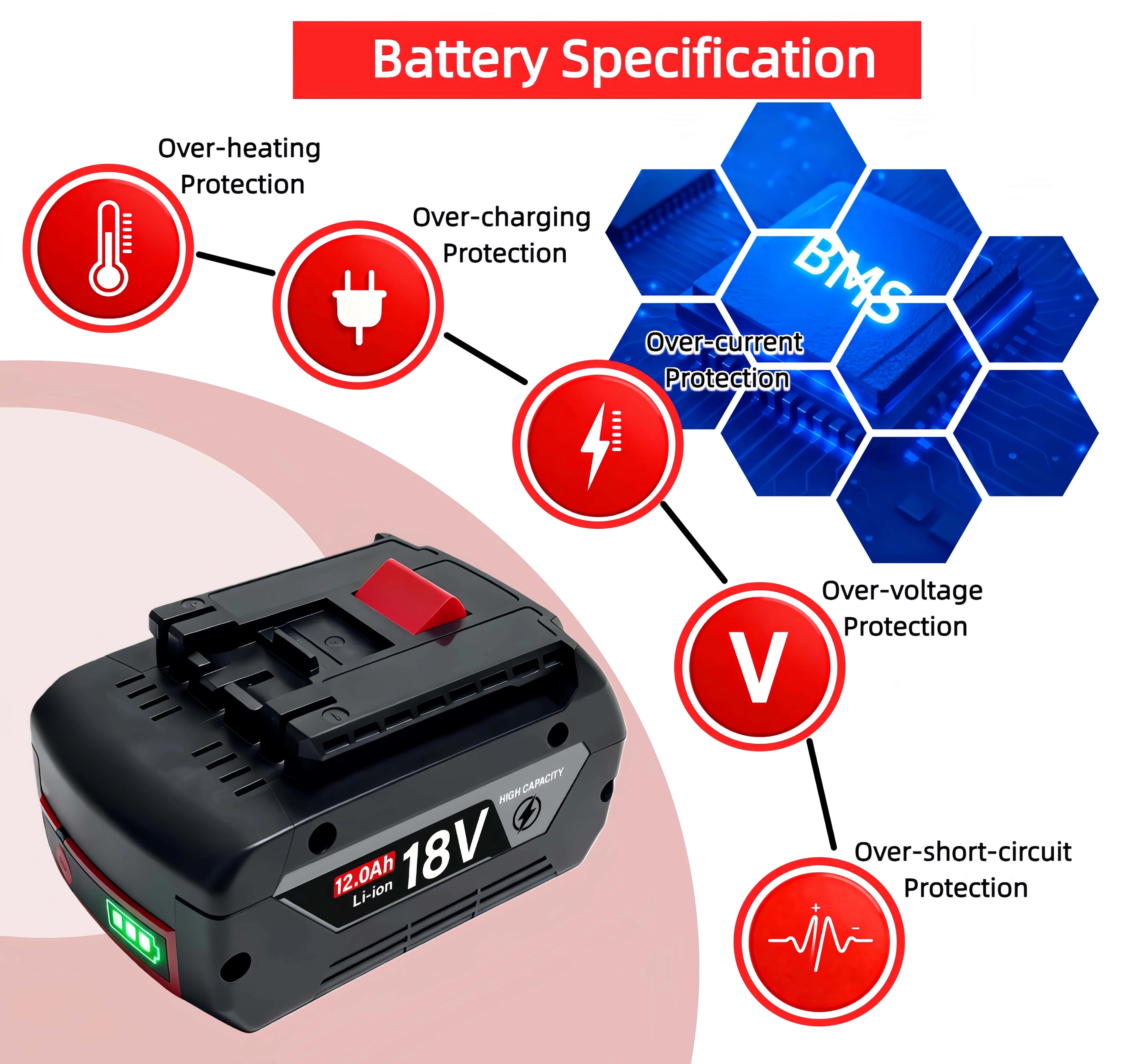 VIEDAKES for bosch 18v lithium battery 12.0Ah BMS Protection akku For bosch 18V Drill Grinder Professional Tools