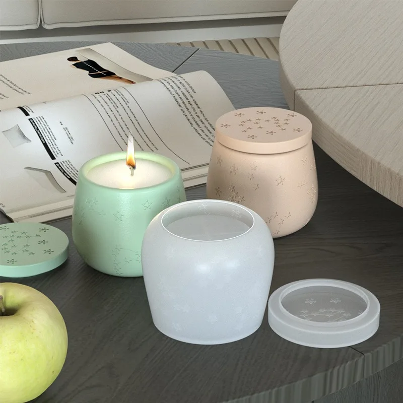 Embossed Pentagram Candle Cup Silicone Mold DIY Resin Plaster Ornament Star Pudding Bottle Mold Creative Storage Jar Molds